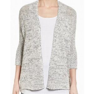 Moving sale Eileen Fisher White Gray Boxy Linen Open Cardigan